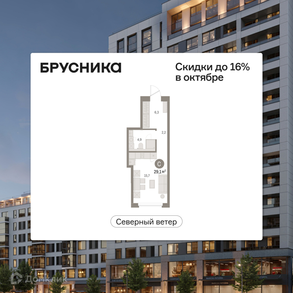 Планировка квартиры: Студия · 29,08 м²