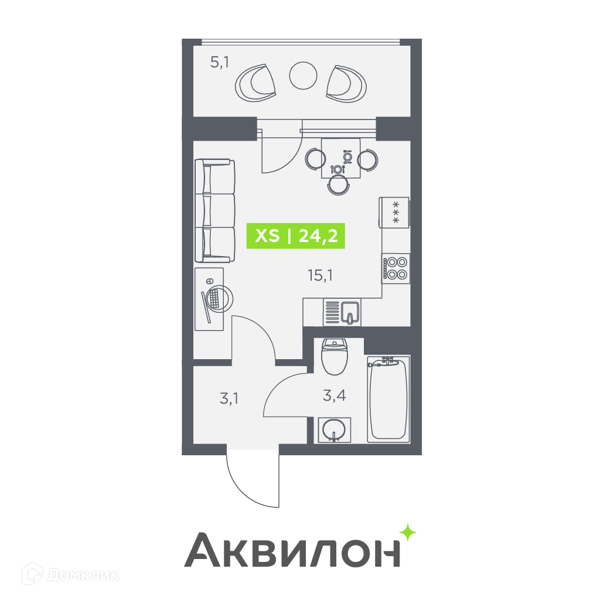 Планировка: Студия · 24,2 м²