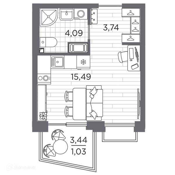 Планировка квартиры: Студия · 24,35 м²