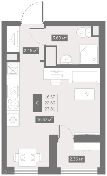 Планировка: Студия · 23,81 м²