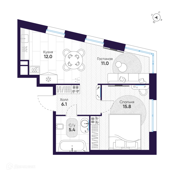Планировка: 2 комнаты · 50,3 м²
