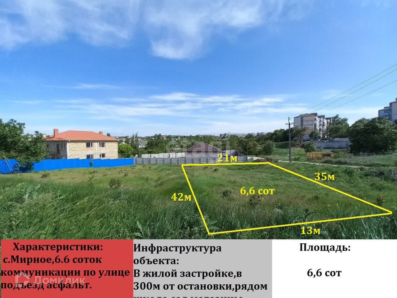 Купить участок, 6.6 сот., ИЖС по адресу Республика Крым, Симферопольский  район, село Мирное за 5 750 000 руб. в Домклик — поиск, проверка,  безопасная сделка с жильем в офисе Сбербанка.