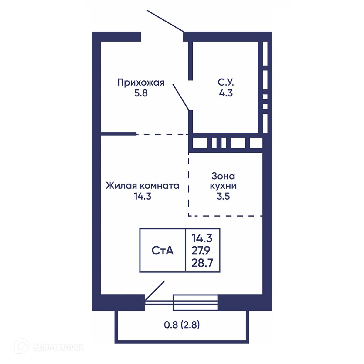 квартира, 28.7 м²