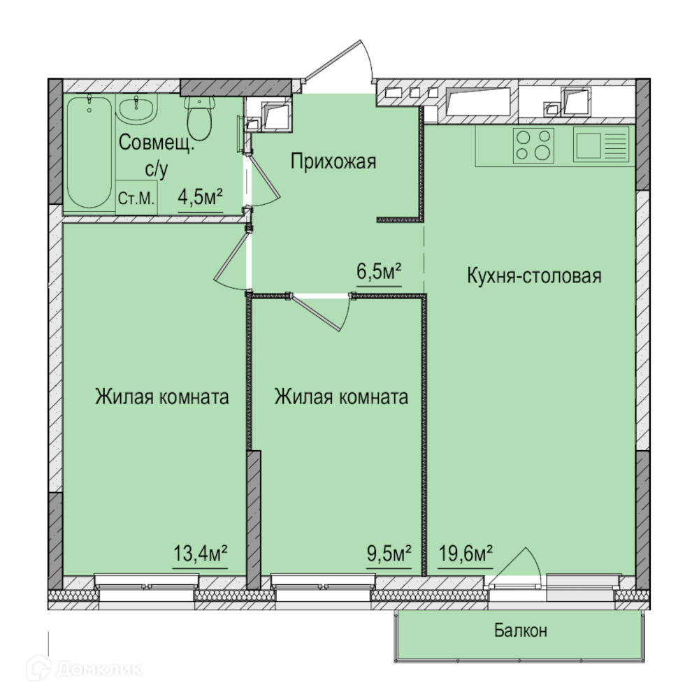 Купить 2-комнатную квартиру, 54.2 м² по адресу Удмуртская Республика,  Ижевск, микрорайон Живсовхоз, Зелёная улица, 60к1, 4 этаж за 3 660 000 руб.  в Домклик — поиск, проверка, безопасная сделка с жильем в офисе Сбербанка.