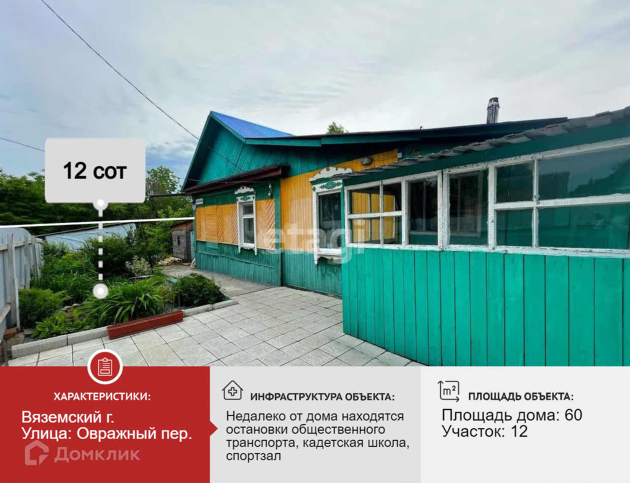 Купить дом, 60 м² по адресу Хабаровский край, Вяземский, Овражный переулок,  3 за 2 000 000 руб. в Домклик — поиск, проверка, безопасная сделка с жильем  в офисе Сбербанка.