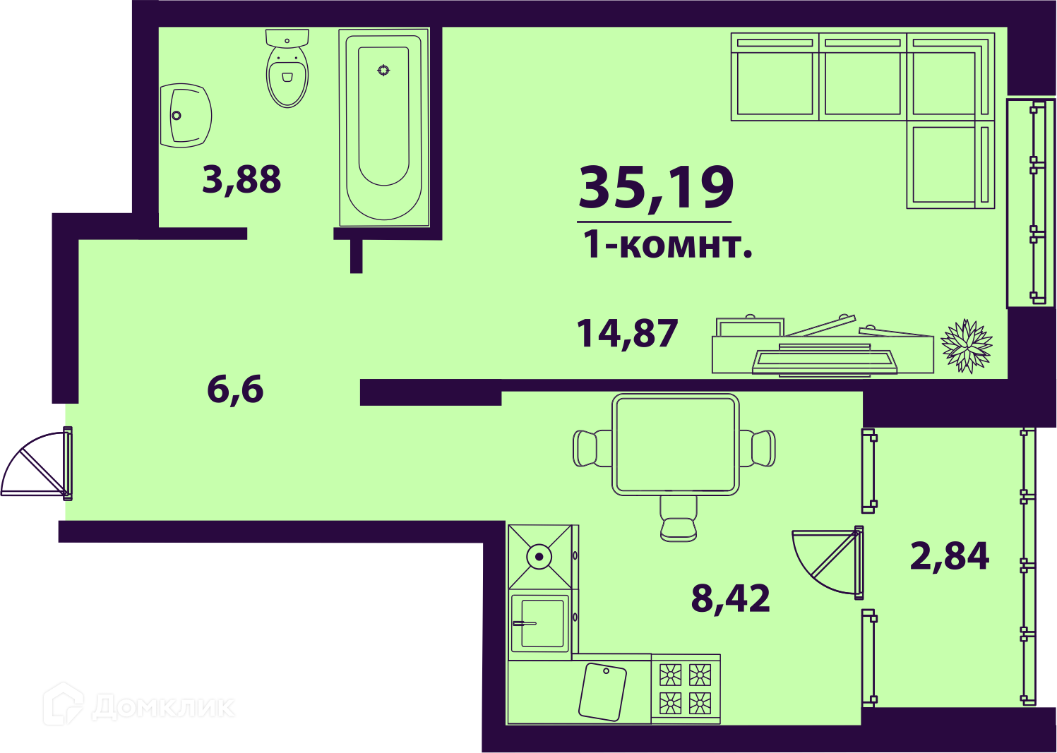 Купить 1-комнатную квартиру, 35.19 м² по адресу Ульяновск, Сиреневый  проезд, 5, 16 этаж за 3 237 480 руб. в Домклик — поиск, проверка,  безопасная сделка с жильем в офисе Сбербанка.