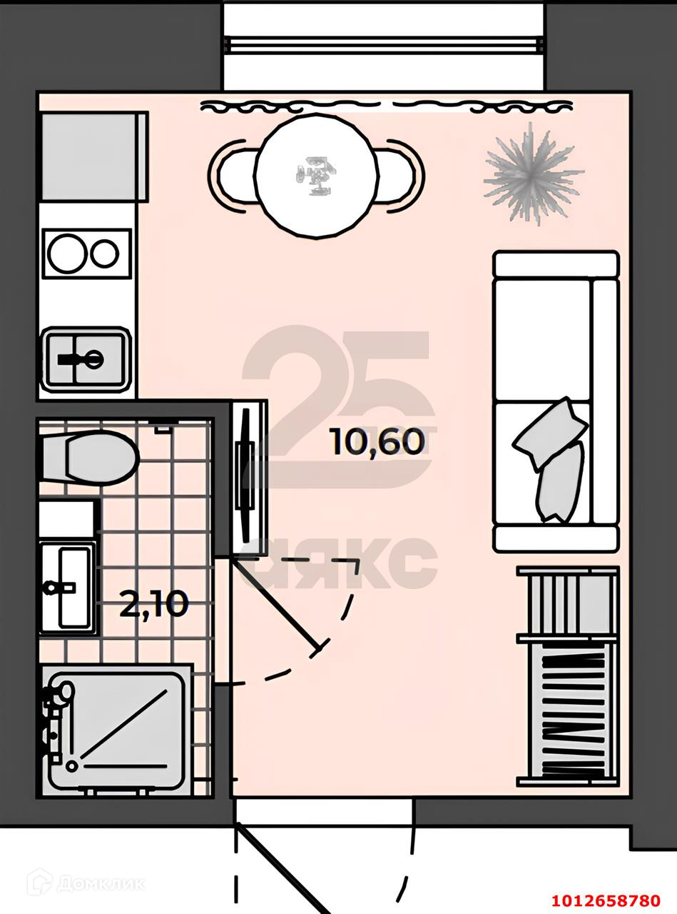 Купить студию, 12.7 м² по адресу Республика Адыгея, Тахтамукайский район,  посёлок городского типа Яблоновский, улица Связи, 9, 4 этаж за 1 200 000  руб. в Домклик — поиск, проверка, безопасная сделка с жильем в офисе  Сбербанка.