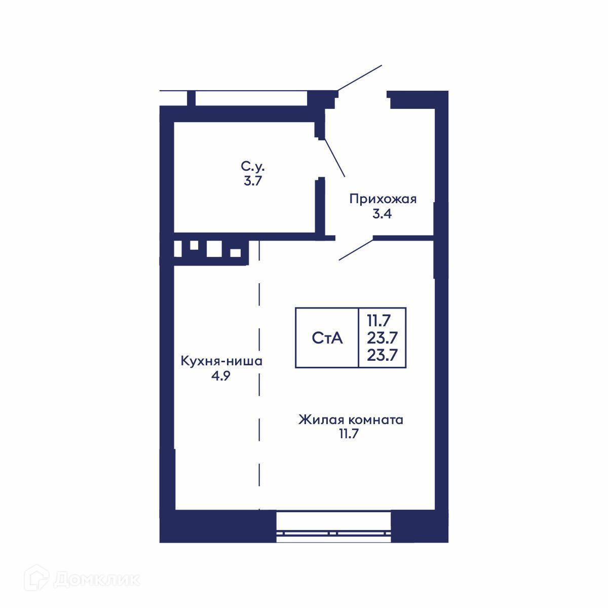 квартира, 23.7 м²