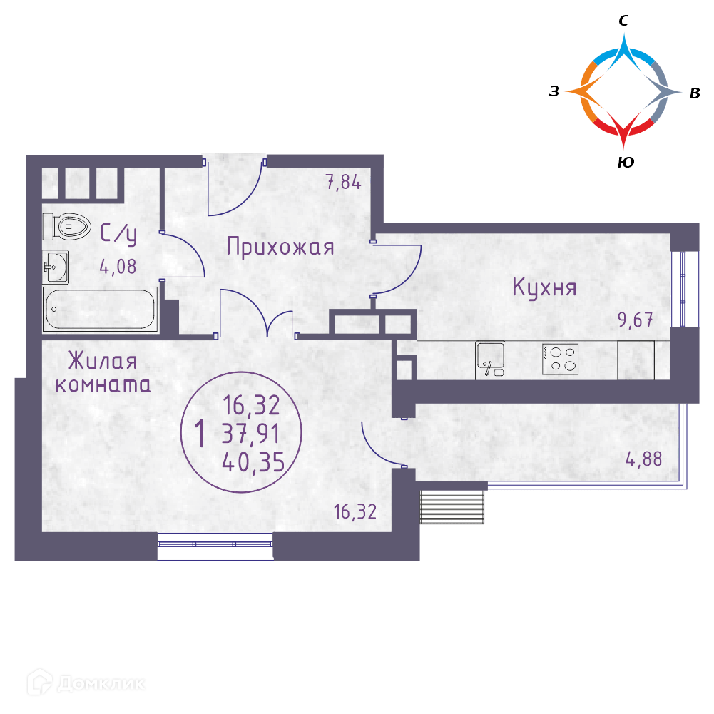 Купить 1-комнатную квартиру, 40.35 м² по адресу Московская область ...