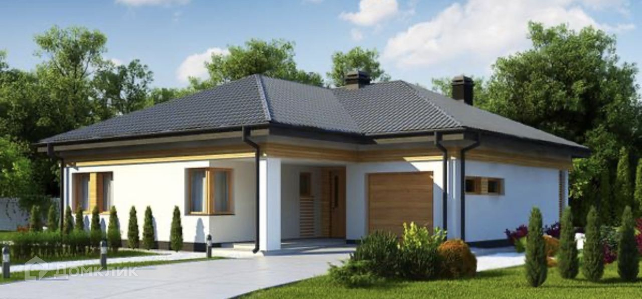 Проекты одноэтажных коттеджей с гаражом Купить дом, 131 м² по адресу Тюмень, Южная (к/п Лето-парк) улица, 1 этаж за 12 0