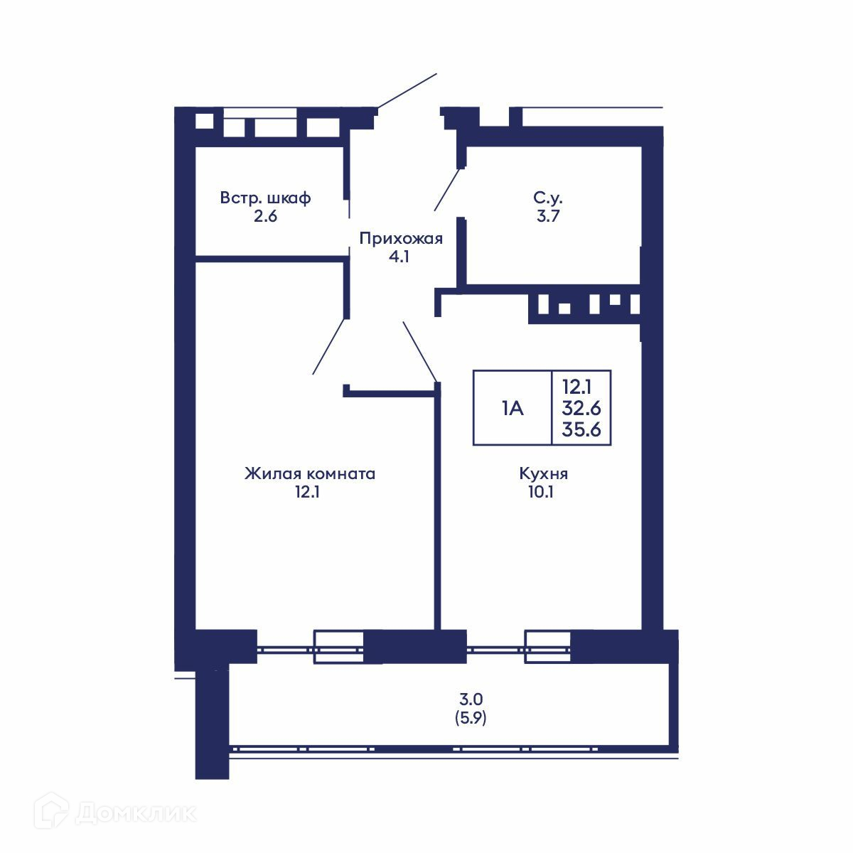 1-комн. квартира, 35.6 м²