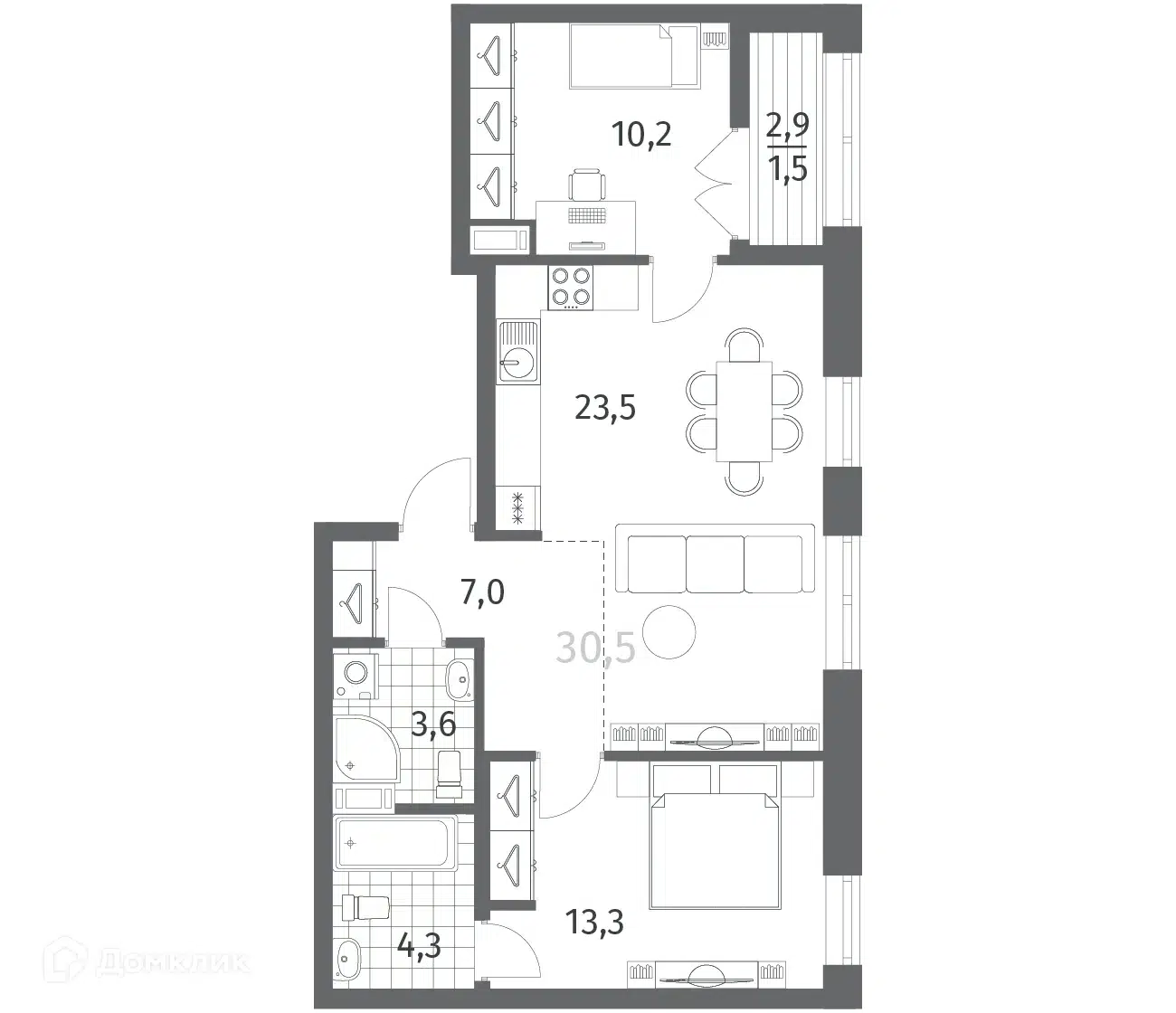 Купить 2-комнатную квартиру, 63.46 м² в ЖК НЬЮПИТЕР по адресу ...