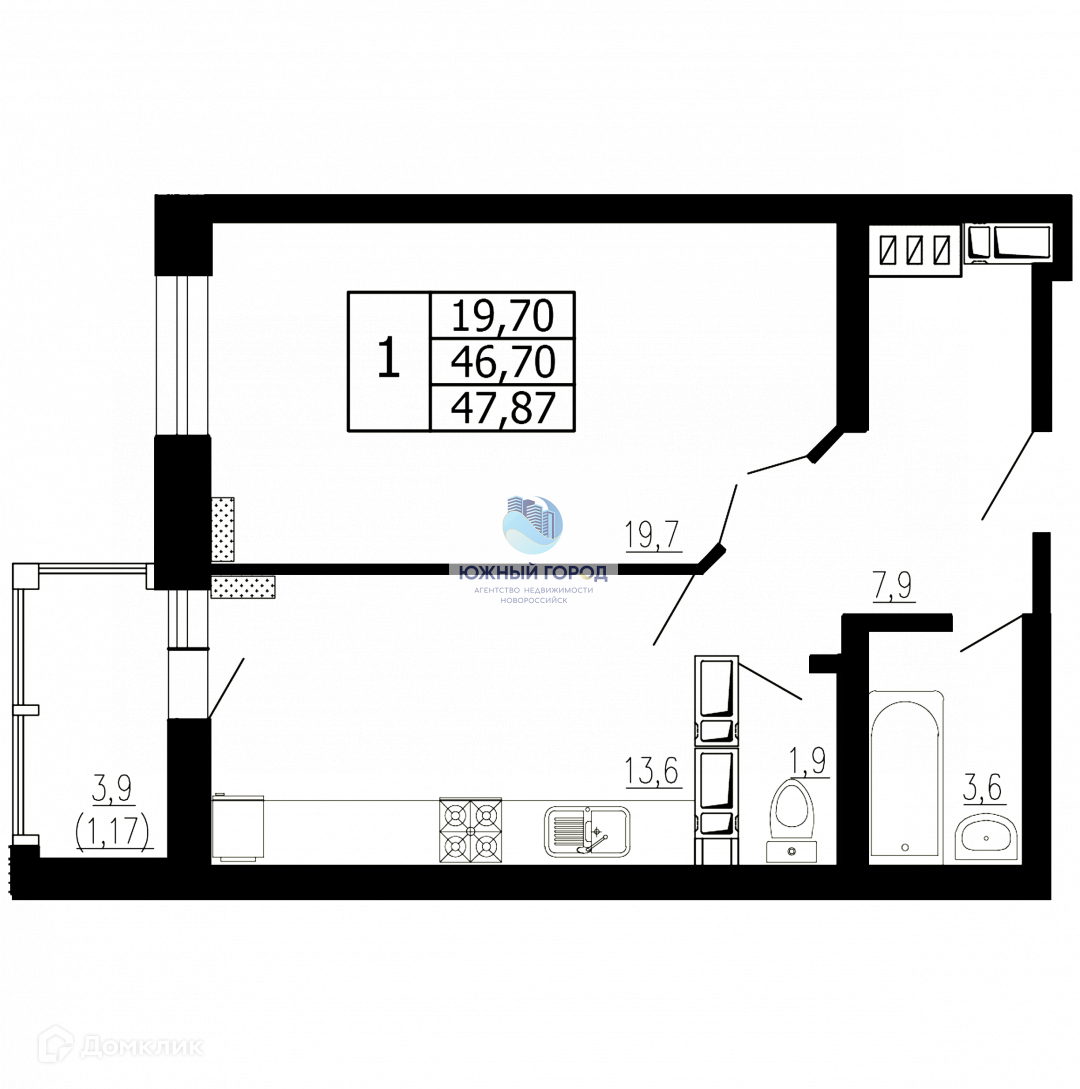 Купить 1-комнатную квартиру, 47.87 м² по адресу Краснодарский край,  Новороссийск, проспект Ленина, 111к2, 13 этаж за 5 924 000 руб. в Домклик —  поиск, проверка, безопасная сделка с жильем в офисе Сбербанка.