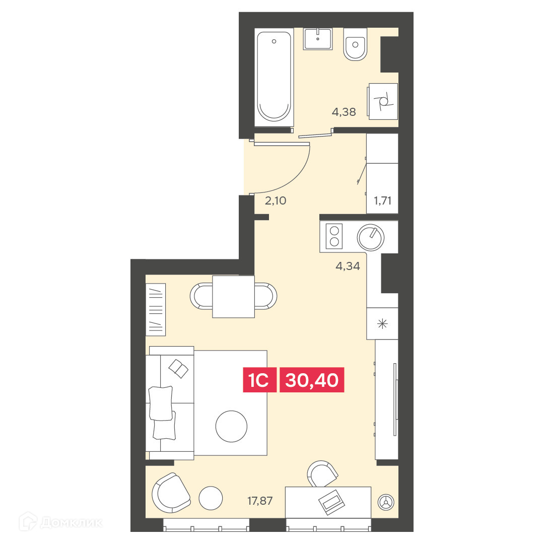 квартира, 30.4 м²