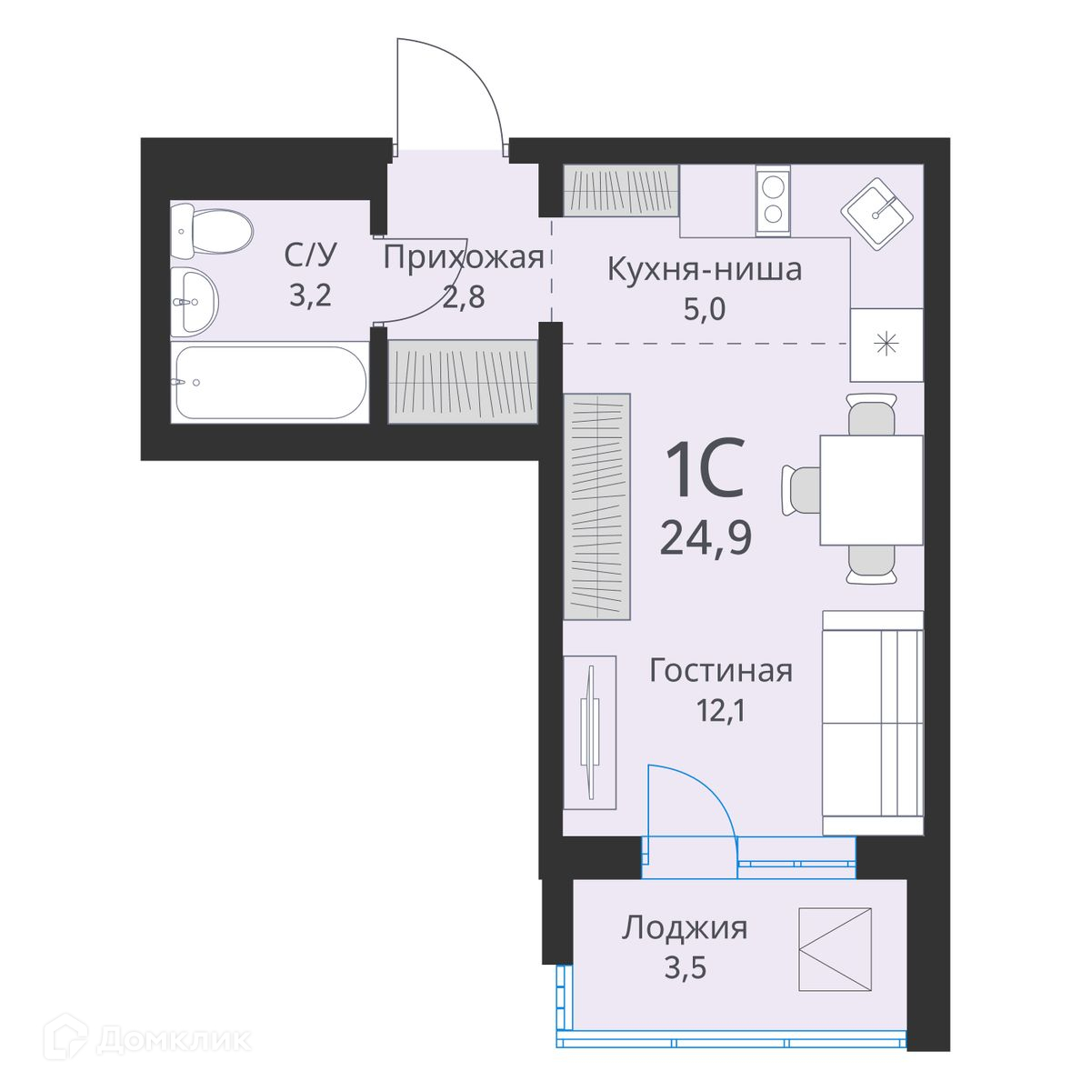 квартира, 24.9 м²