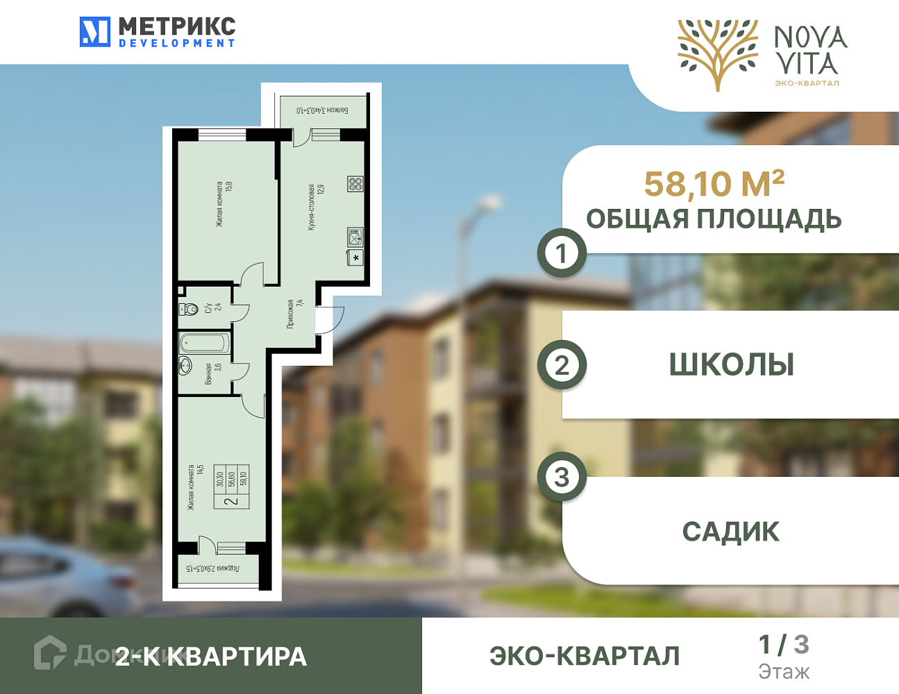 ЖК NOVA VITA (Нова Вита) Краснодарский край от официального застройщика  Метрикс Develoрment: цены и планировки квартир, ход строительства, срок  сдачи, отзывы покупателей, ипотека, акции и скидки — Домклик