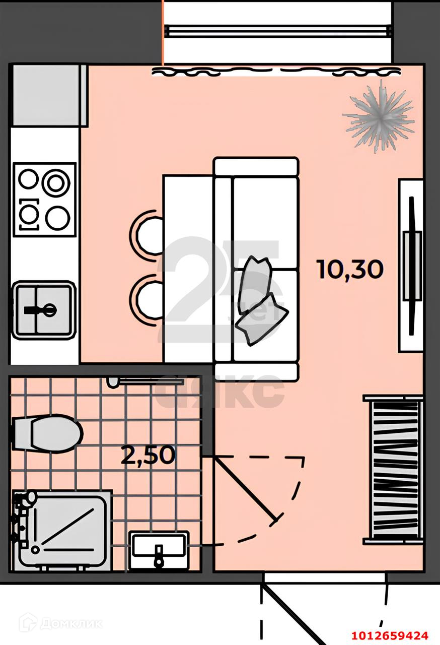 Купить студию, 12.8 м² по адресу Республика Адыгея, Тахтамукайский район,  посёлок городского типа Яблоновский, улица Связи, 9, 4 этаж за 1 200 000  руб. в Домклик — поиск, проверка, безопасная сделка с жильем в офисе  Сбербанка.