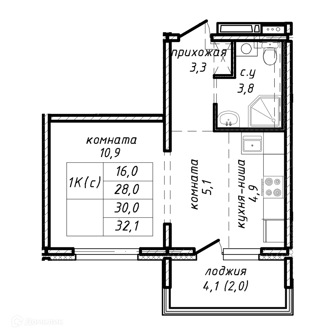 1-комн. квартира, 30 м²