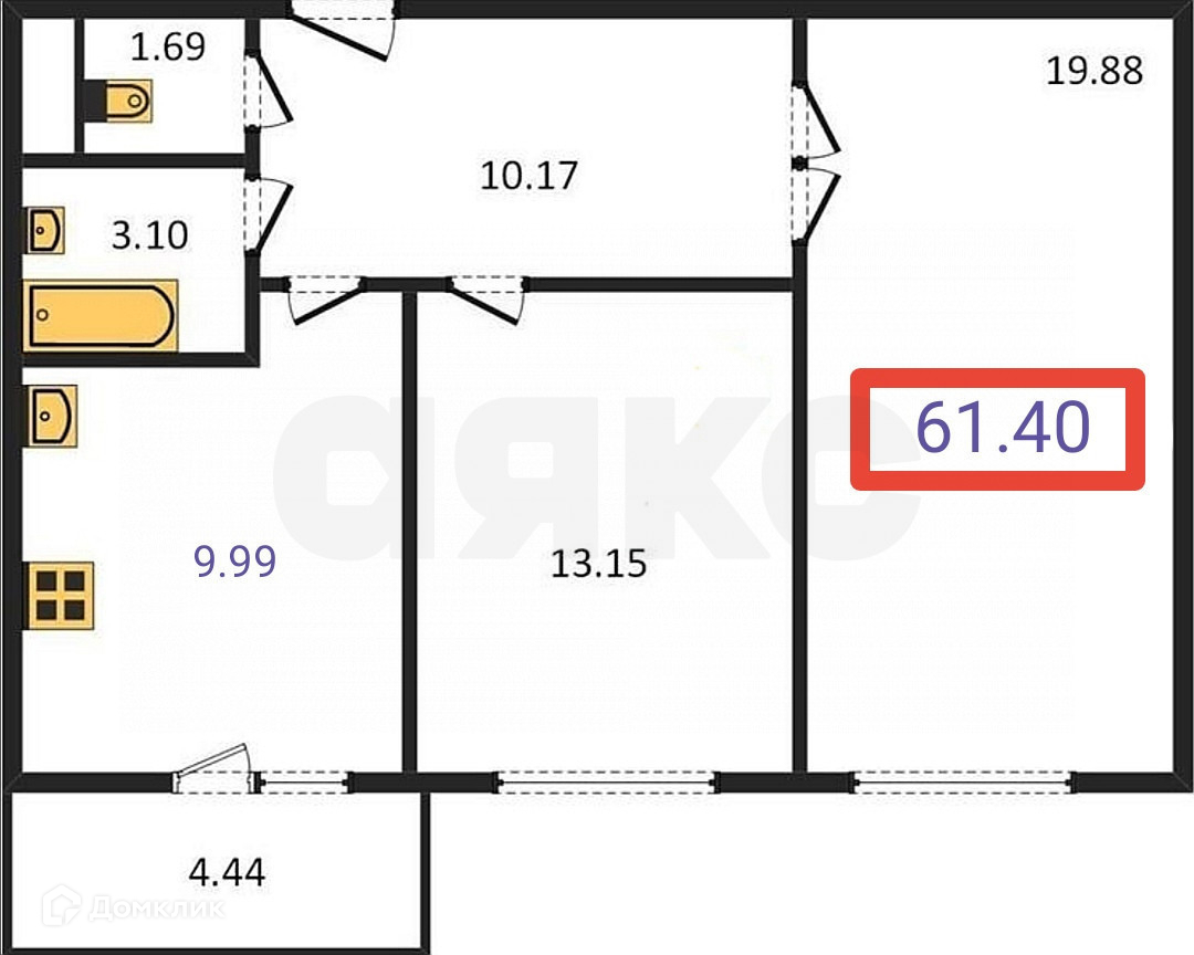 Купить 2-комнатную квартиру, 61.4 м² по адресу Владимир, Всесвятская улица,  3, 2 этаж за 4 699 999 руб. в Домклик — поиск, проверка, безопасная сделка  с жильем в офисе Сбербанка.