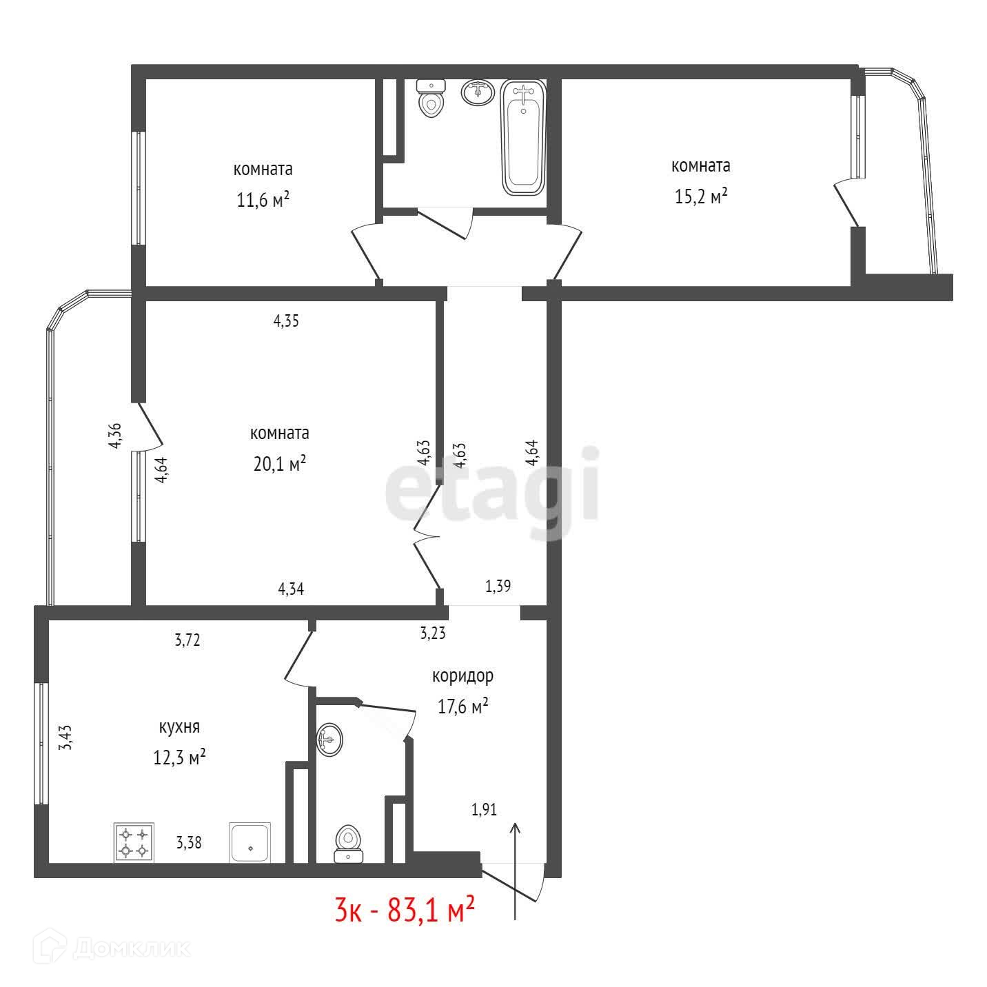 Снять 3-комнатную квартиру, 83.1 м² по адресу Свердловская область,  Екатеринбург, Таватуйская улица, 4Г, 5 этаж по цене 48 000 руб. в месяц -  Домклик — поиск, проверка, безопасная сделка с жильем в офисе Сбербанка.