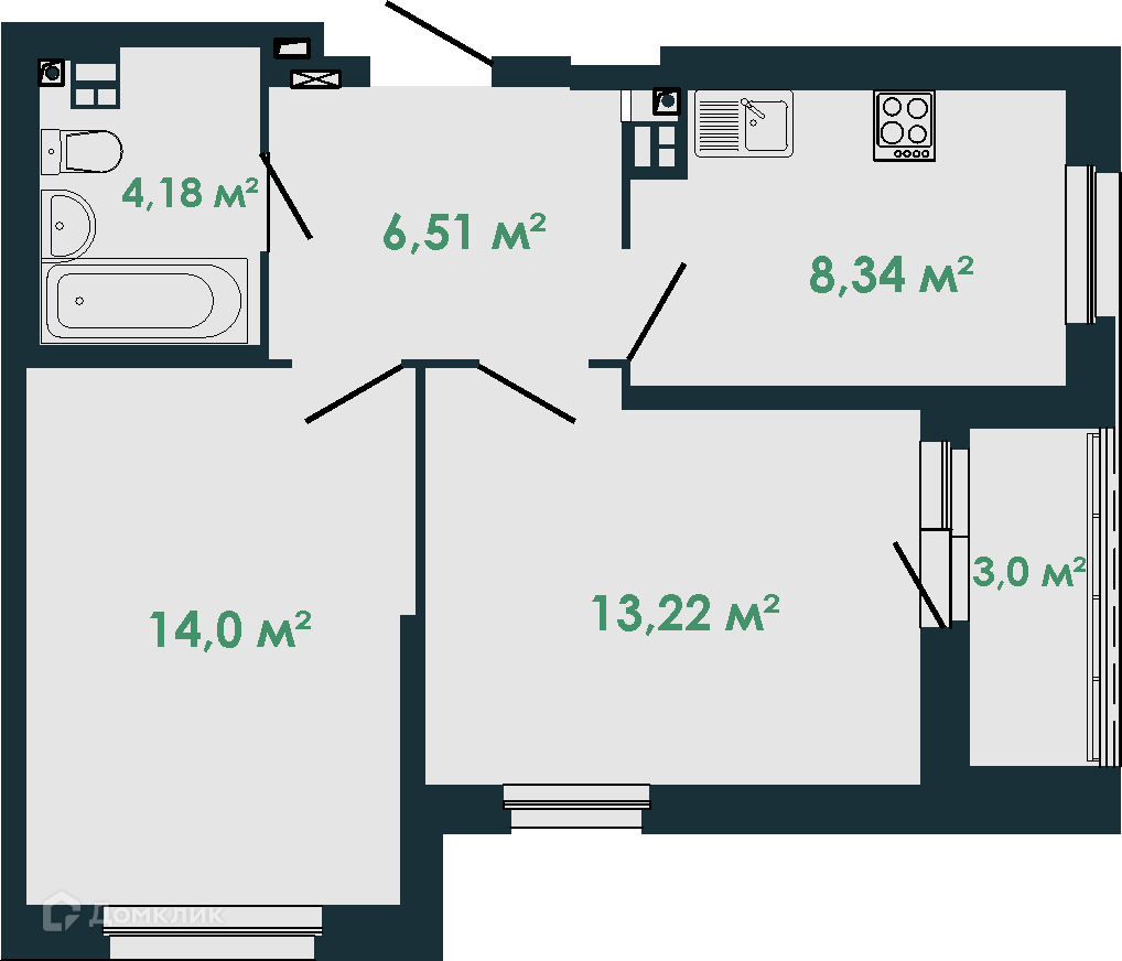 Купить 2-комнатную квартиру, 48.77 м² в ЖК Центральный по адресу ...