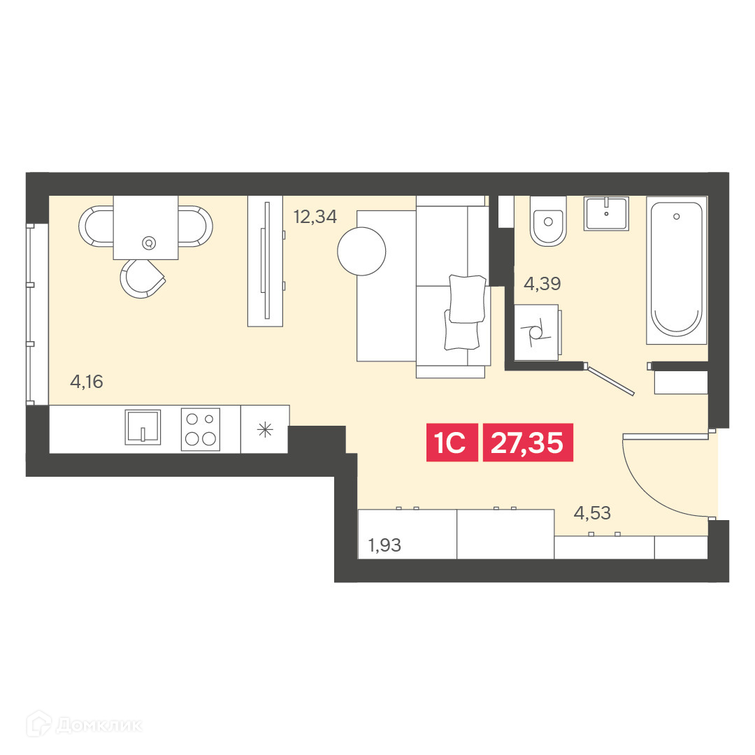 квартира, 27.35 м²