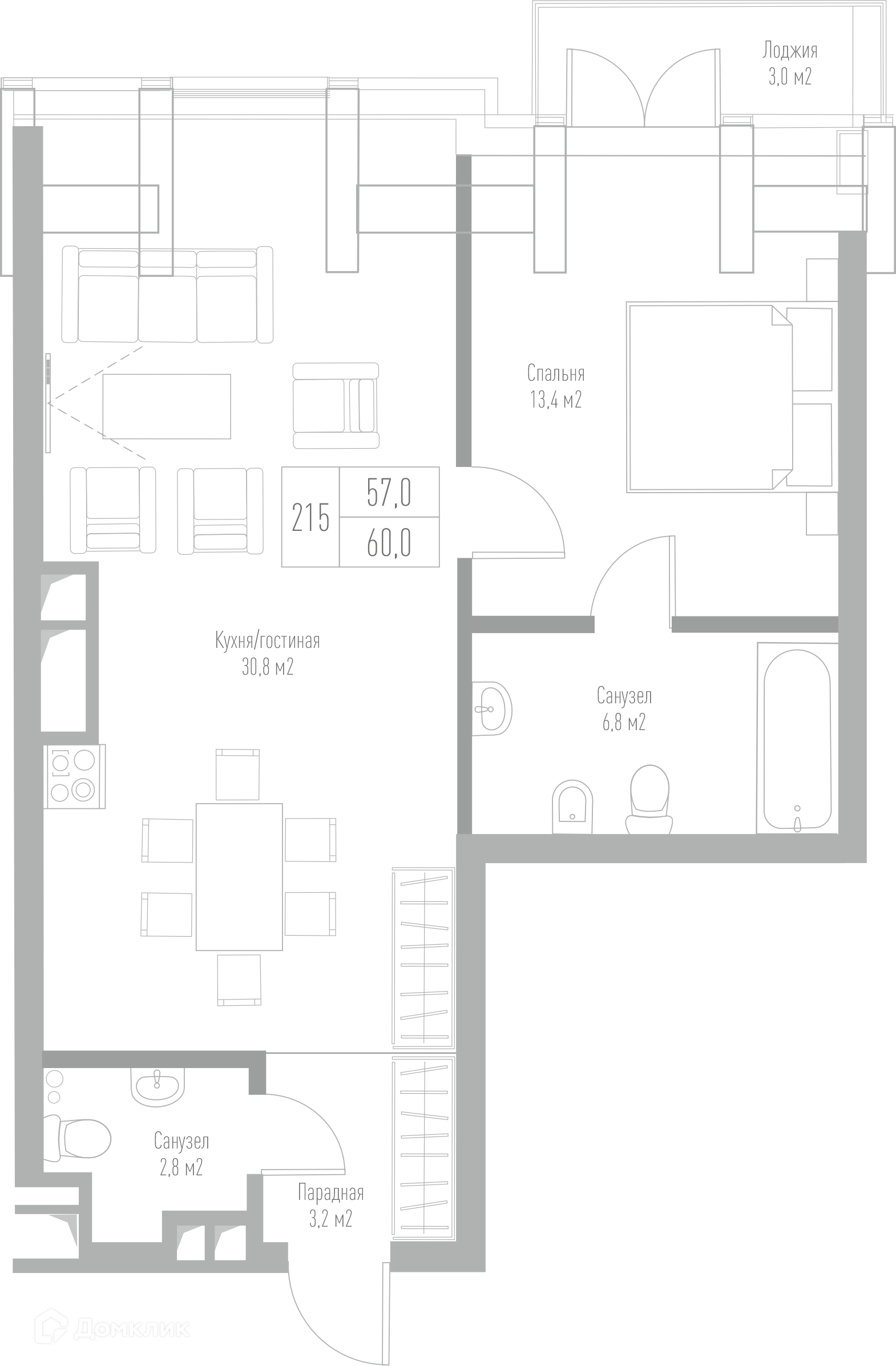 Купить 1-комнатную квартиру, 60 м² по адресу Калининград, Октябрьская  улица, 12, 7 этаж за 18 304 140 руб. в Домклик — поиск, проверка,  безопасная сделка с жильем в офисе Сбербанка.