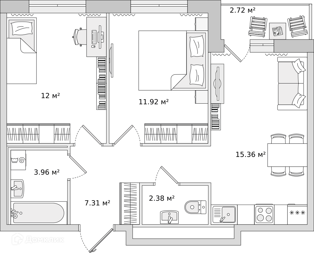 Купить 2-комнатную квартиру, 51.6 м² по адресу Ленинградская область,  Всеволожский район, Свердловское городское поселение, деревня  Новосаратовка, улица Первых, 2к3, 18 этаж, метро Ломоносовская за 8 372 874  руб. в Домклик — поиск,