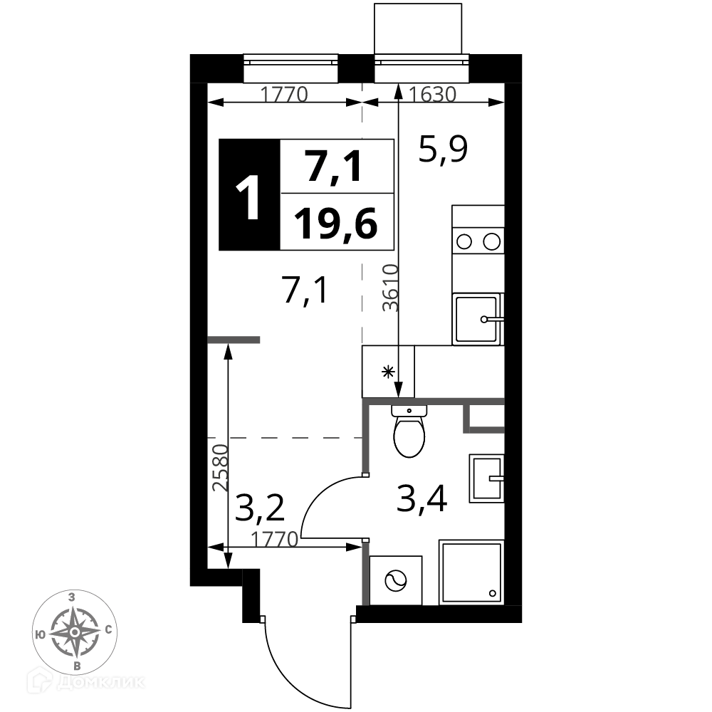 Купить студию, 19.6 м² в ЖК 1-й Шереметьевский по адресу Московская ...