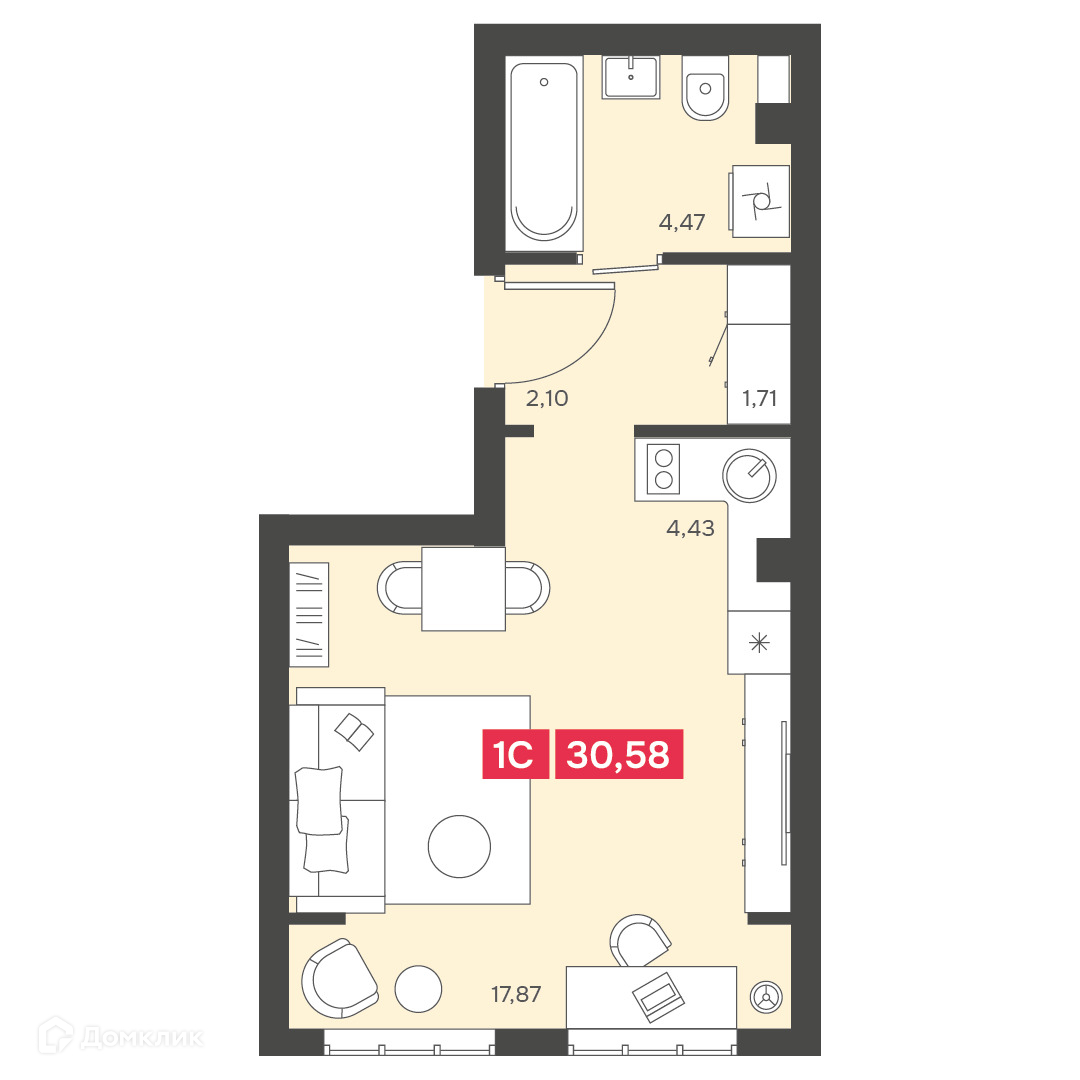 квартира, 30.58 м²