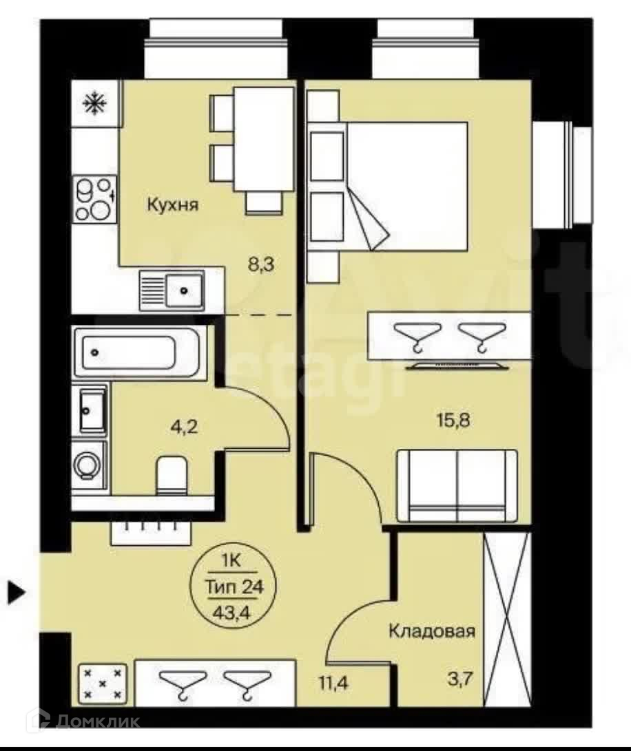 Купить 1-комнатную квартиру, 43.4 м² по адресу Республика Коми, Сыктывкар,  район Орбита, Петрозаводская улица, 43, 2 этаж за 3 700 000 руб. в Домклик  — поиск, проверка, безопасная сделка с жильем в офисе Сбербанка.