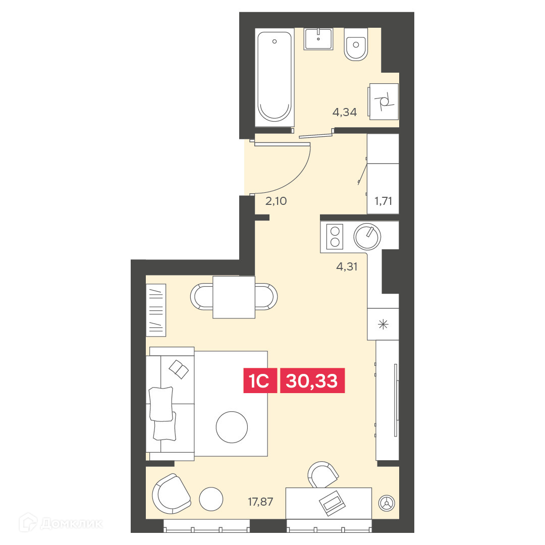 квартира, 30.33 м²