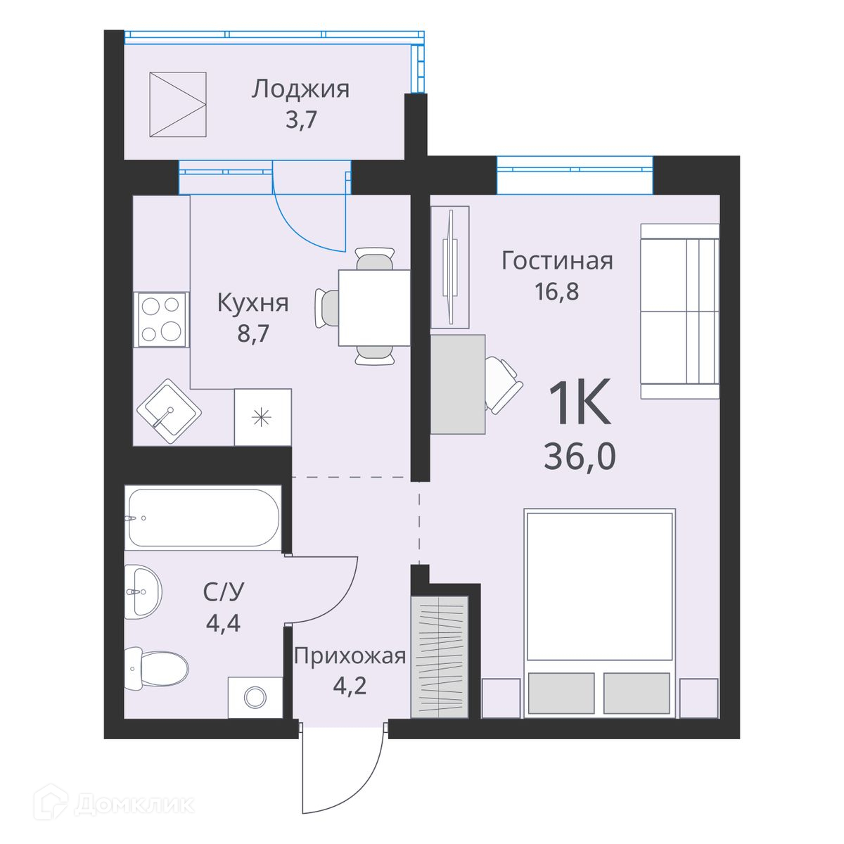 1-комн. квартира, 36 м²