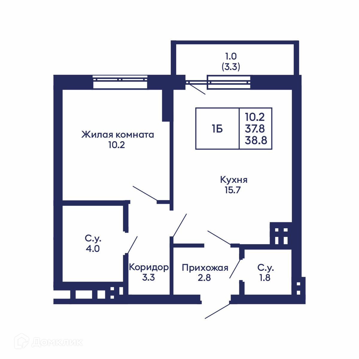 1-комн. квартира, 38.8 м²