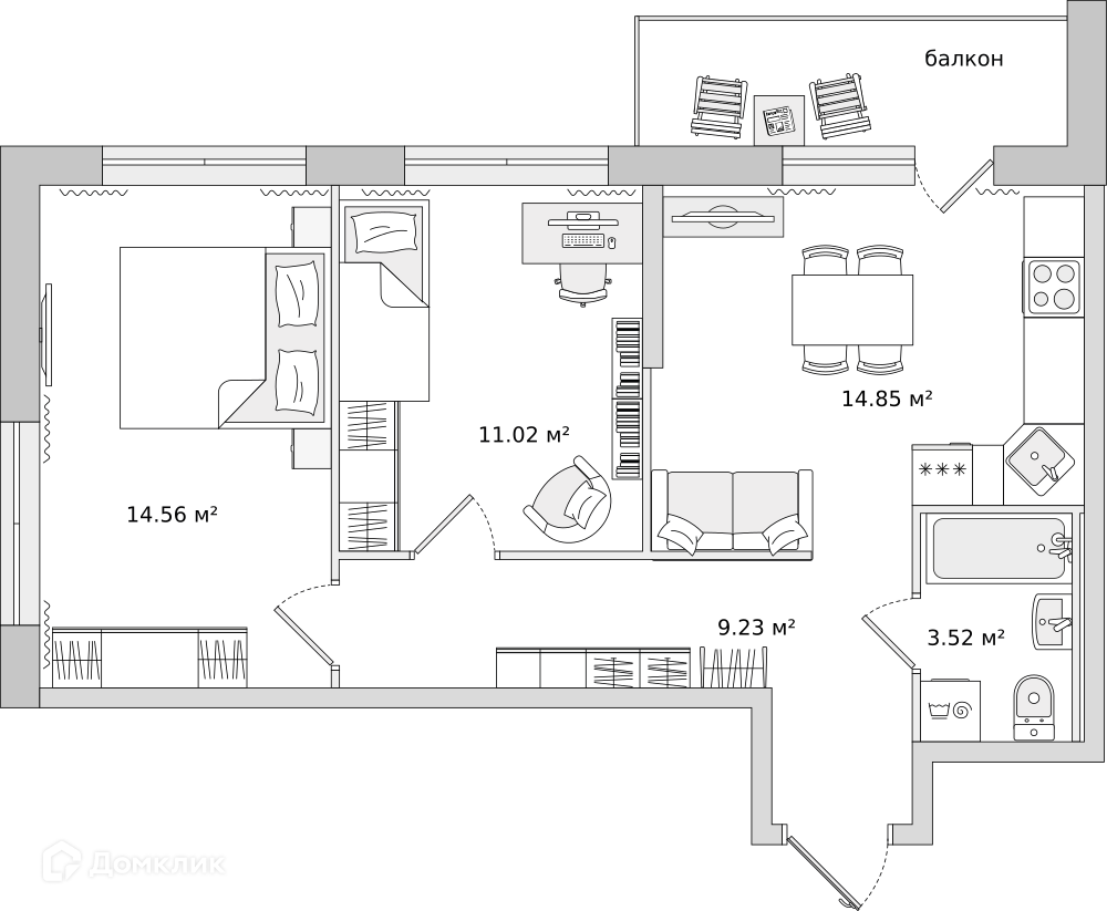 Купить 2-комнатную квартиру, 53.2 м² по адресу Ленинградская область,  Всеволожский район, посёлок Бугры, Тихая улица, 3к6, 16 этаж, метро  Девяткино за 8 014 330 руб. в Домклик — поиск, проверка, безопасная сделка  с жильем в офисе Сбербанка.