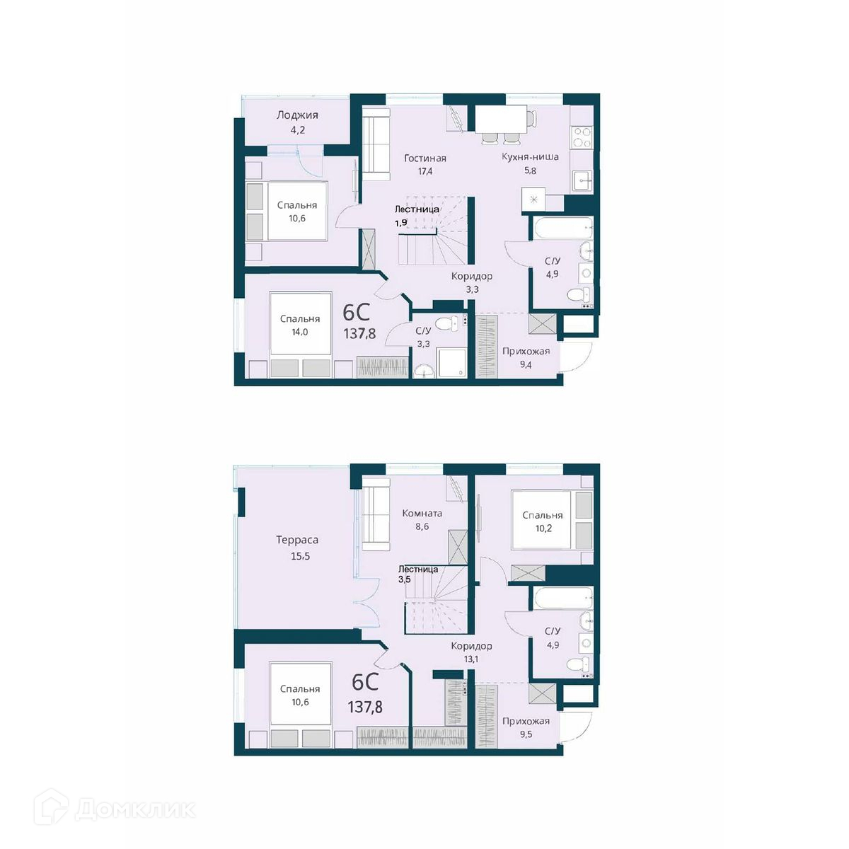 6-комн. квартира, 137.8 м²