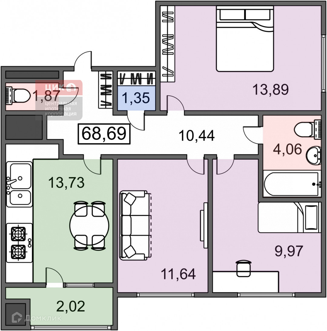 Купить 3-комнатную квартиру, 68.69 м² по адресу Рязань, Совхозная улица, 6,  16 этаж за 8 272 960 руб. в Домклик — поиск, проверка, безопасная сделка с  жильем в офисе Сбербанка.