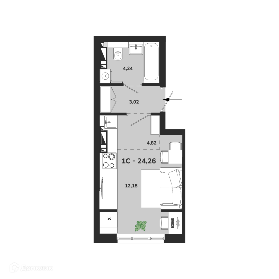 квартира, 24.25 м²