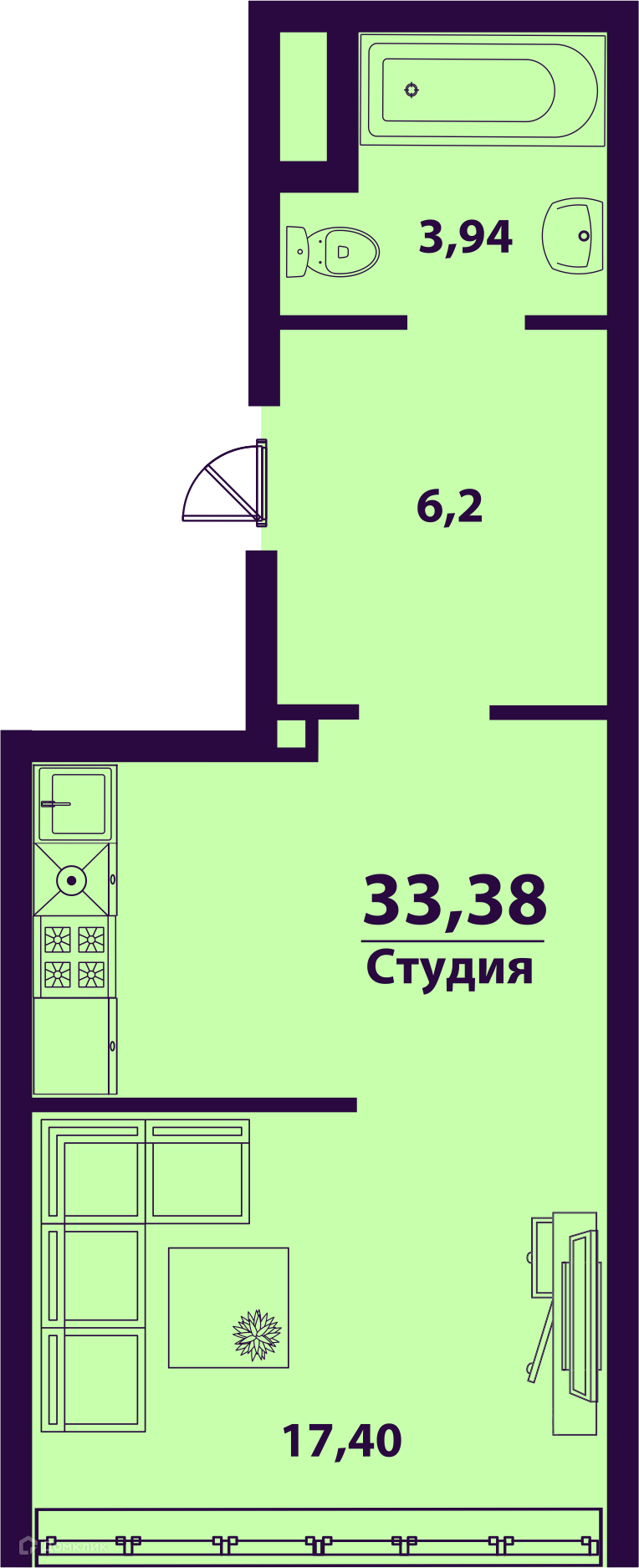 Купить 1-комнатную квартиру, 33.38 м² по адресу Ульяновск, Сиреневый  проезд, 5, 24 этаж за 3 882 311 руб. в Домклик — поиск, проверка,  безопасная сделка с жильем в офисе Сбербанка.