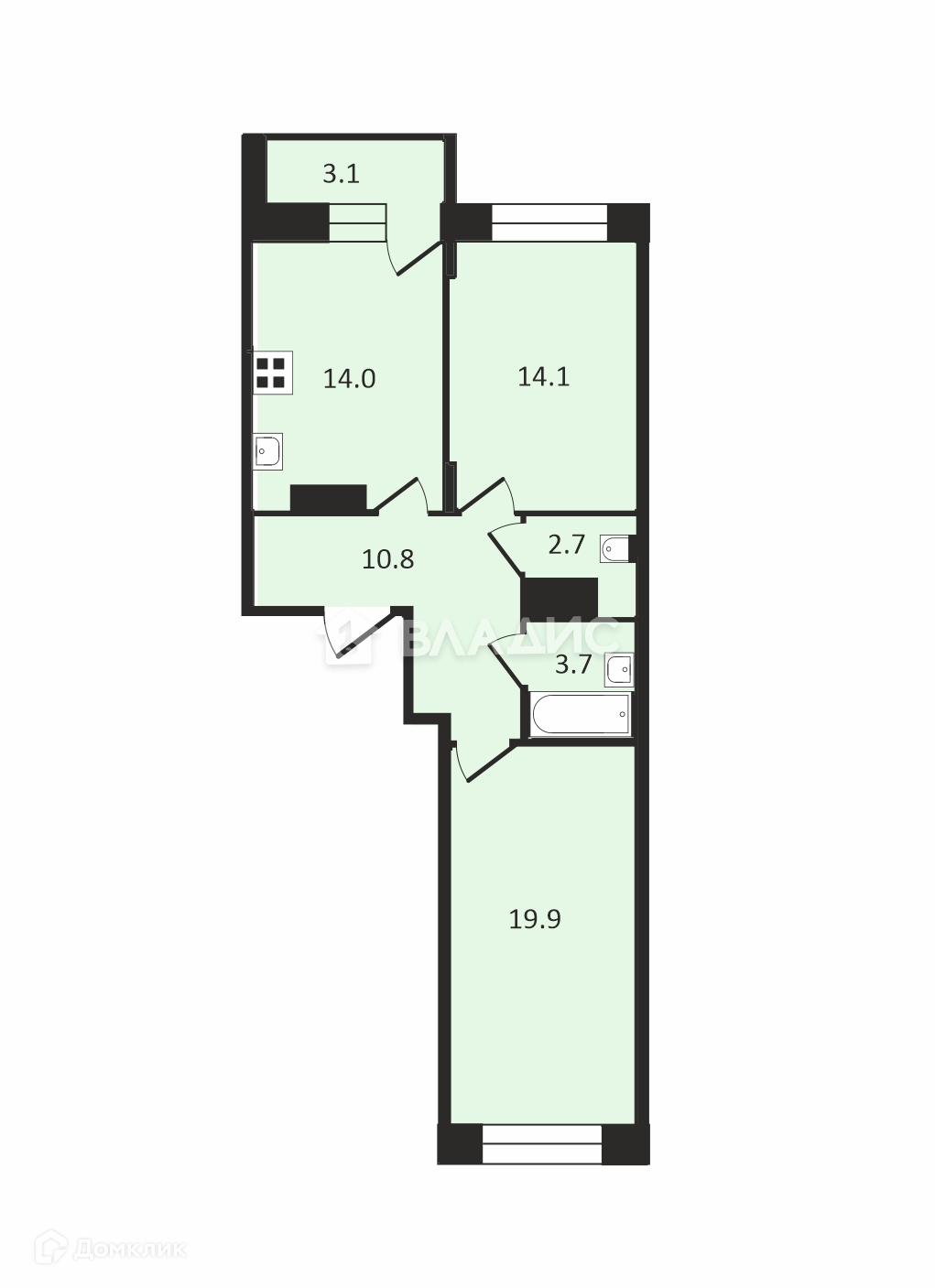 Купить 2-комнатную квартиру, 64.9 м² по адресу Владимир, проспект  Строителей, 9к2, 4 этаж за 7 900 000 руб. в Домклик — поиск, проверка,  безопасная сделка с жильем в офисе Сбербанка.