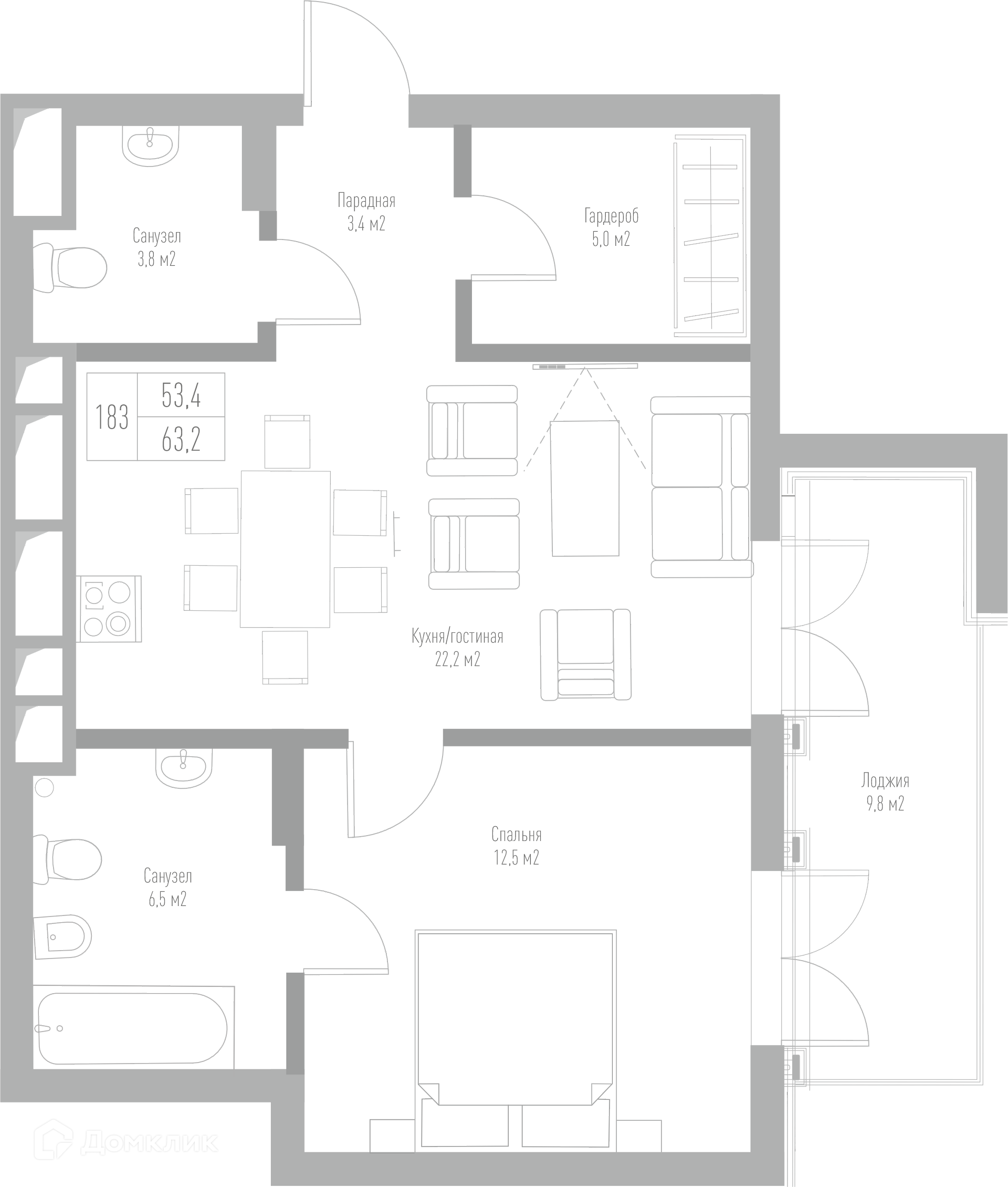 Купить 1-комнатную квартиру, 63.2 м² по адресу Калининград, Октябрьская  улица, 12, 7 этаж за 21 769 872 руб. в Домклик — поиск, проверка,  безопасная сделка с жильем в офисе Сбербанка.