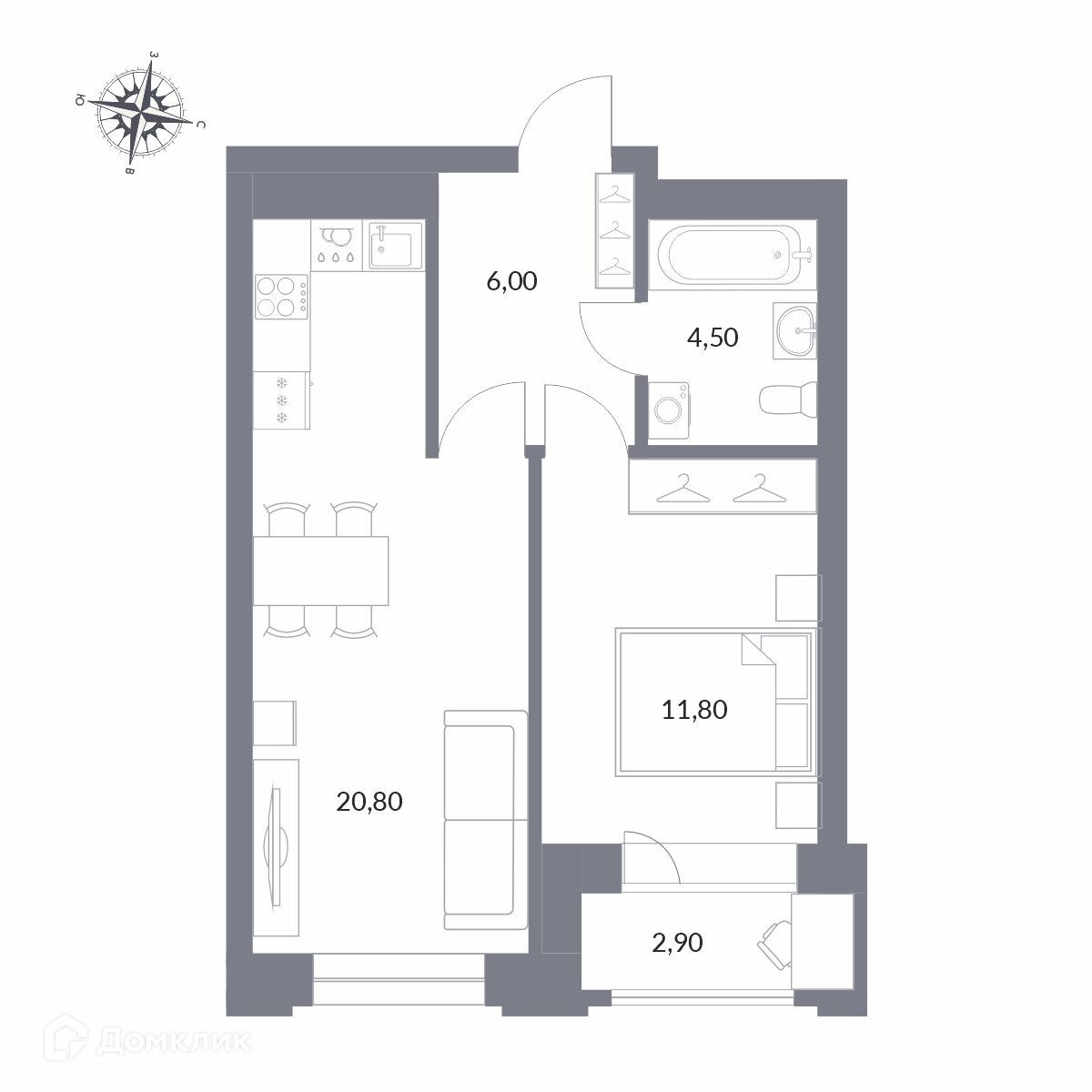 2-комн. квартира, 46 м²