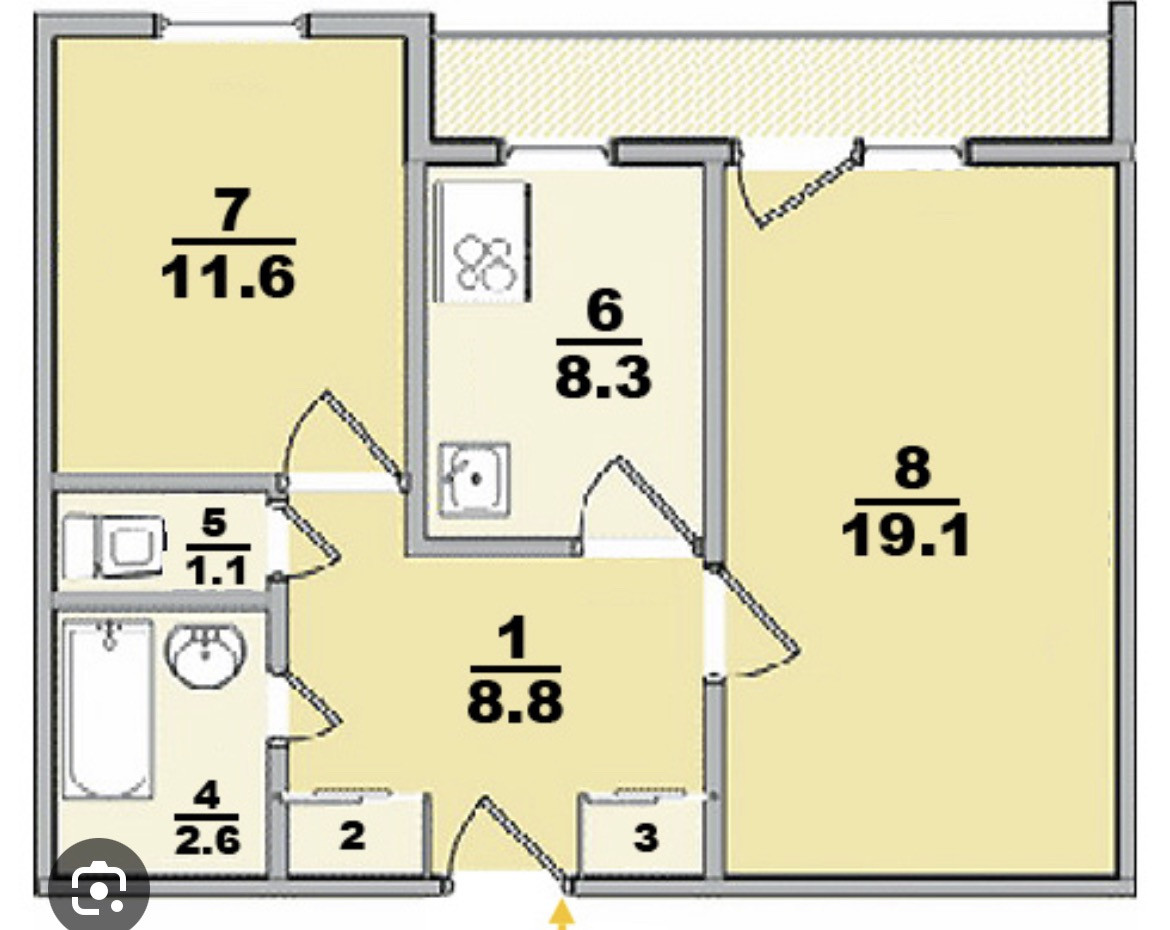 План 2 комнатной квартиры 52 кв