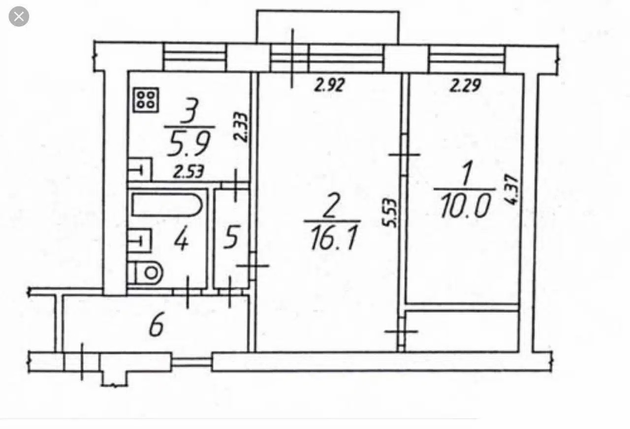 План БТИ 2х комнатной квартиры в хрущевке