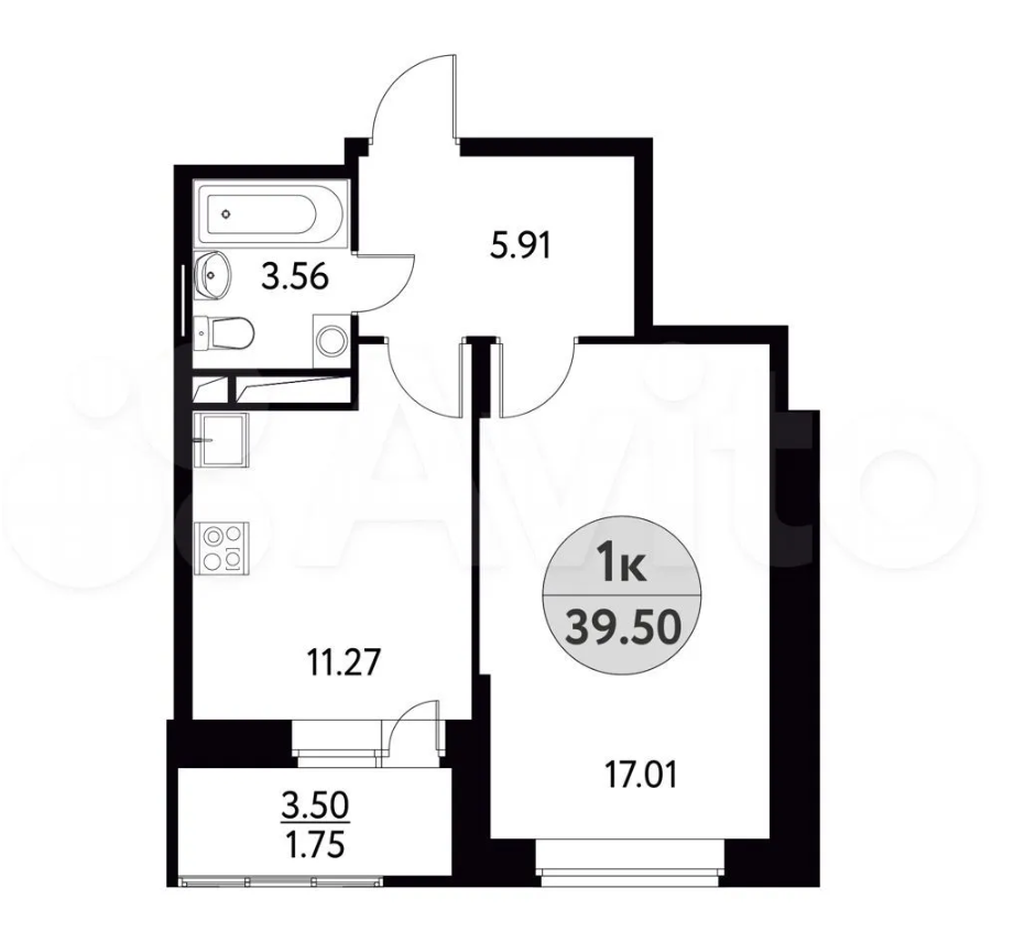 Купить 1-комнатную квартиру, 39.5 м² по адресу Московская область ...