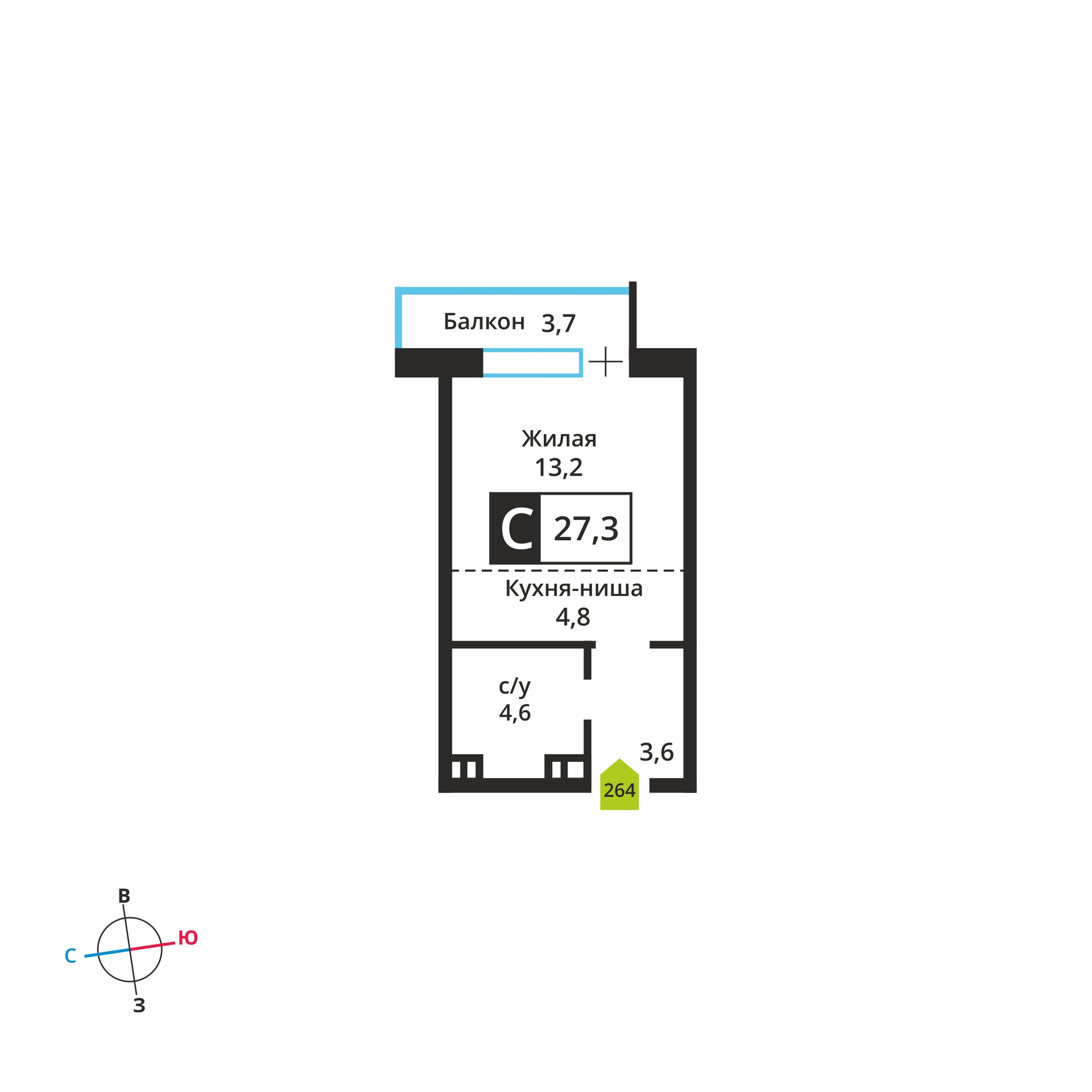 Купить студию, 26.2 м² по адресу Московская область, городской округ ...