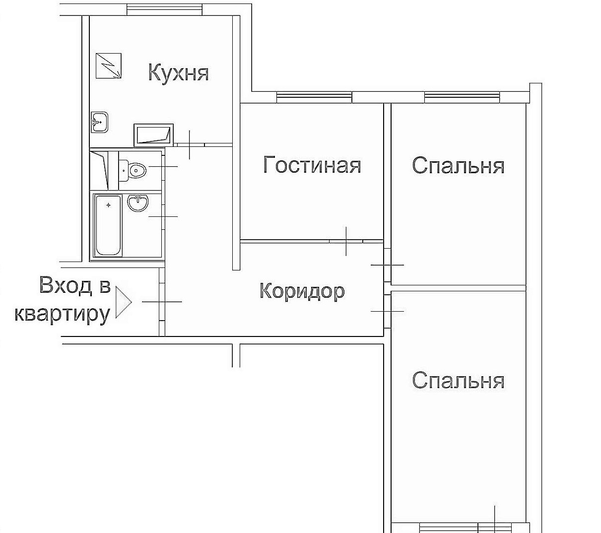 Перепланировка 3 комнатной квартиры п44