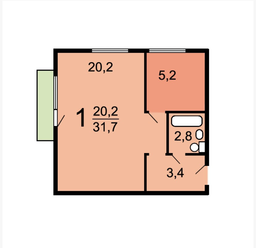 Планировка квартир 1 510 Купить 1-комнатную квартиру, 31.5 м² по адресу Москва, Астрадамская улица, 7Б, 4