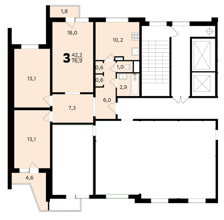 Купить 3-комнатную квартиру, 76.9 м² по адресу Московская область ...