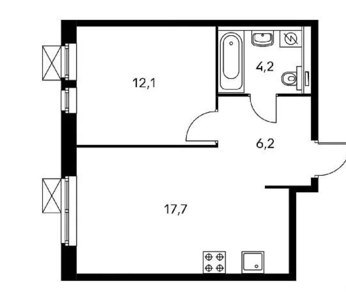 Планировки квартир пик 3 Купить 1-комнатную квартиру, 39.7 м² по адресу Москва, посёлок Коммунарка, улица